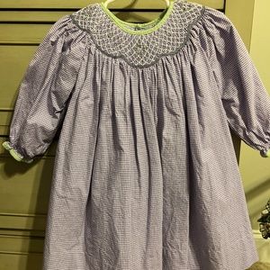 Petit ami purple gingham smocked dress